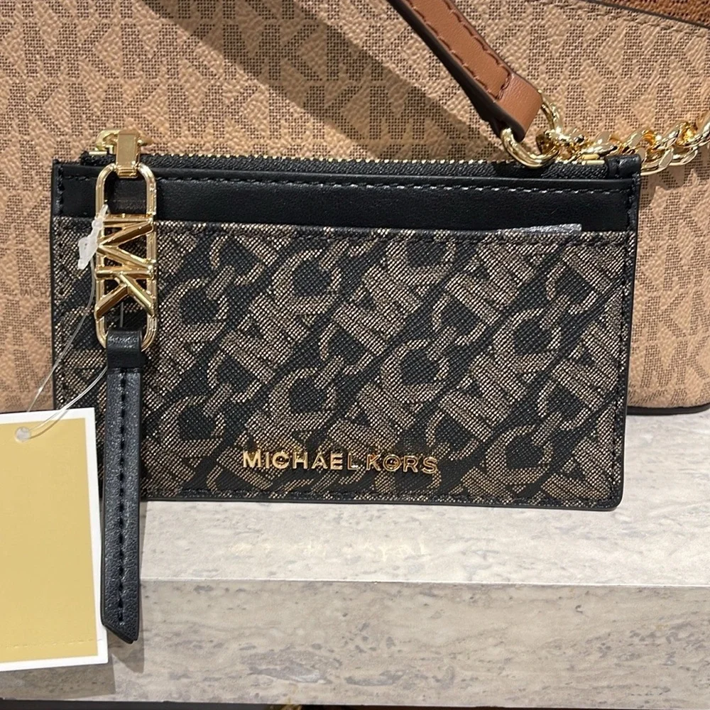 Michael Kors Empire Small Metallic Card Case COLOR BLACK/PALE GOLD NWT